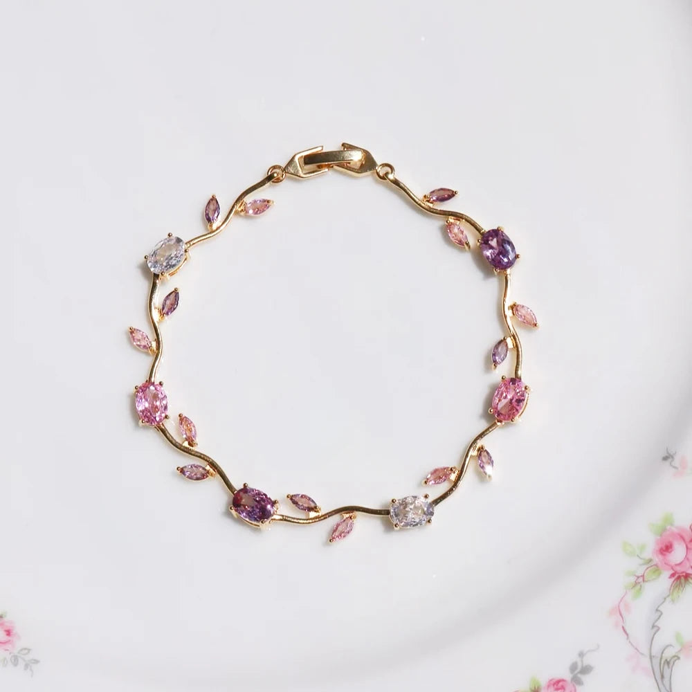 Pink Tulip Cubic Zirconia Vine Bracelet