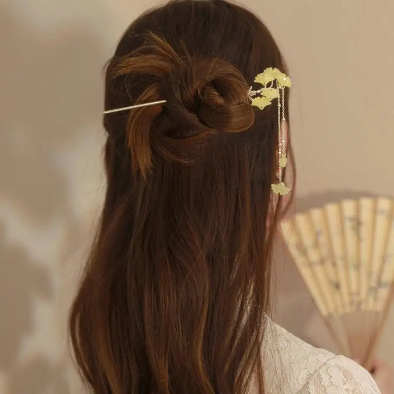 Ginkgo Tassel Hair Pin