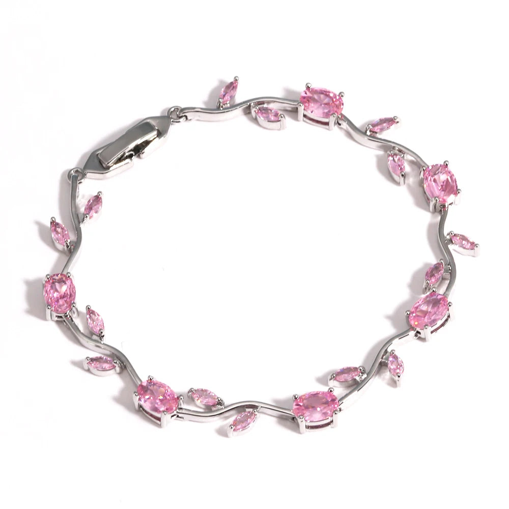 Pink Tulip Cubic Zirconia Vine Bracelet