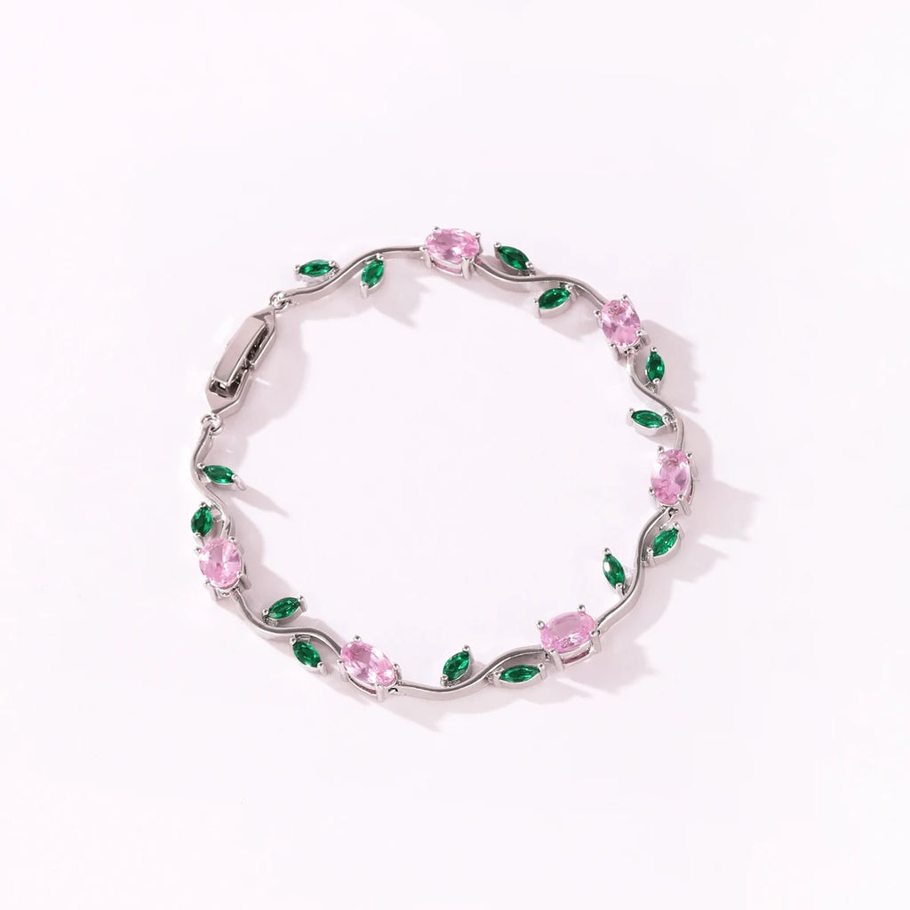 Pink Tulip Cubic Zirconia Vine Bracelet