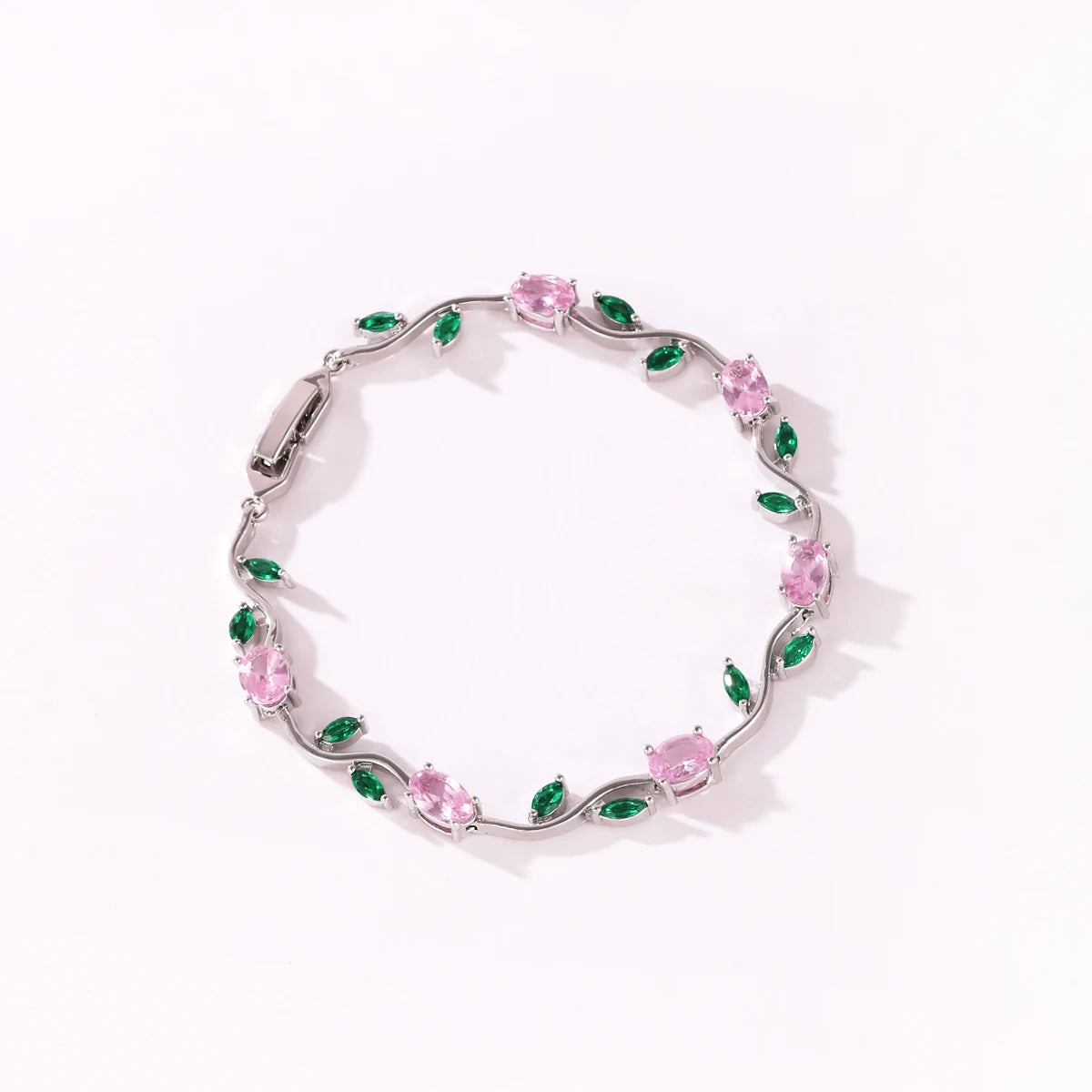 Pink Tulip Cubic Zirconia Vine Bracelet