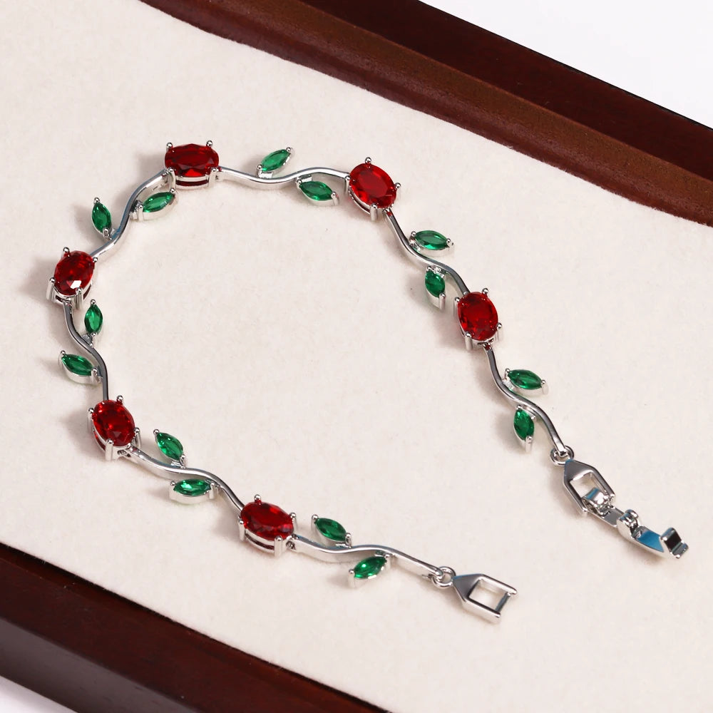 Pink Tulip Cubic Zirconia Vine Bracelet