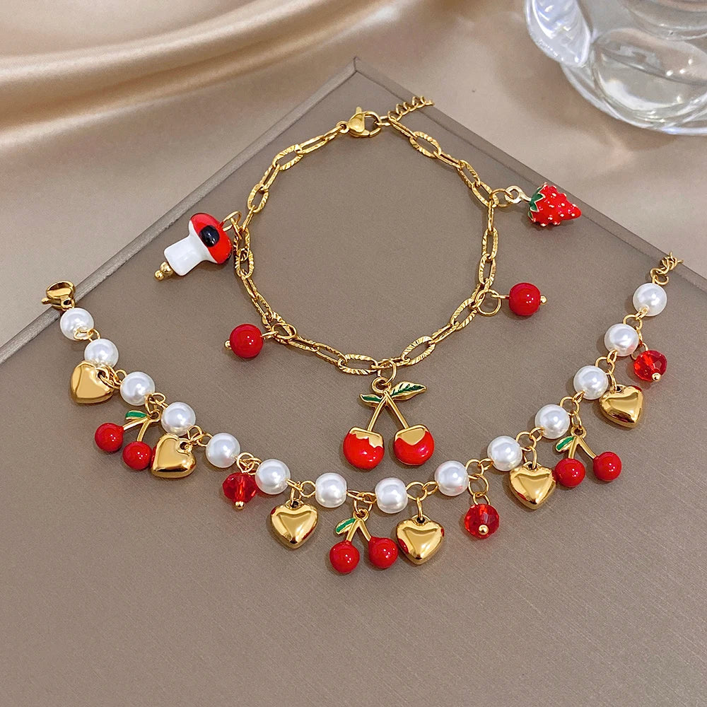 Red Cherry bracelet and Necklace