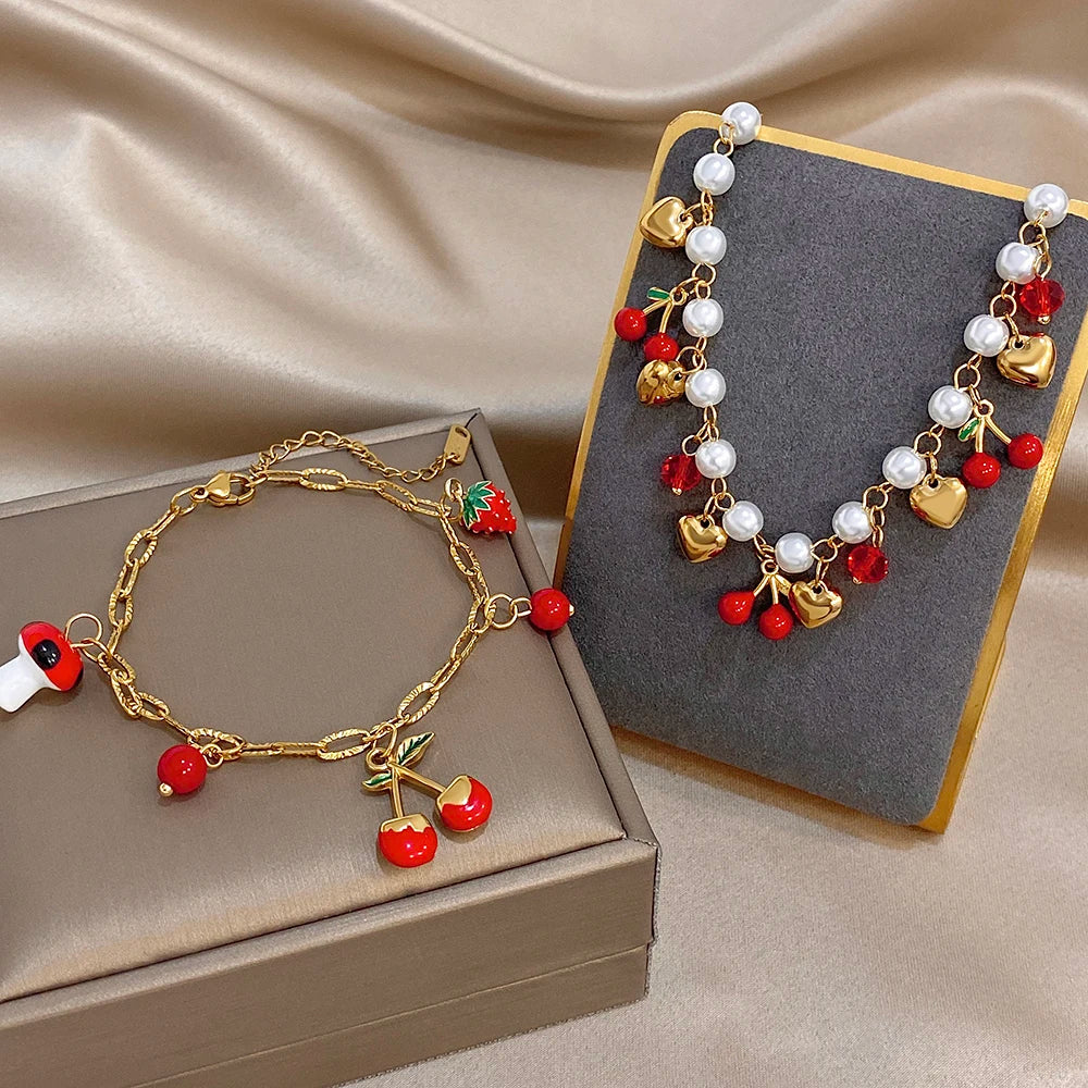 Red Cherry bracelet and Necklace