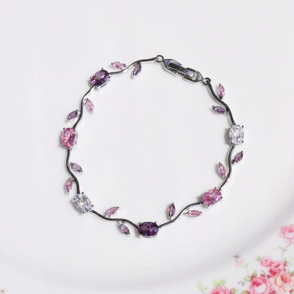 Pink Tulip Cubic Zirconia Vine Bracelet