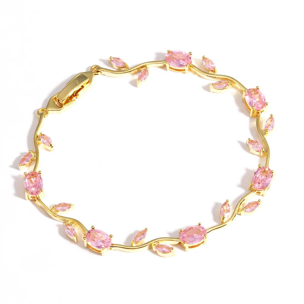 Pink Tulip Cubic Zirconia Vine Bracelet