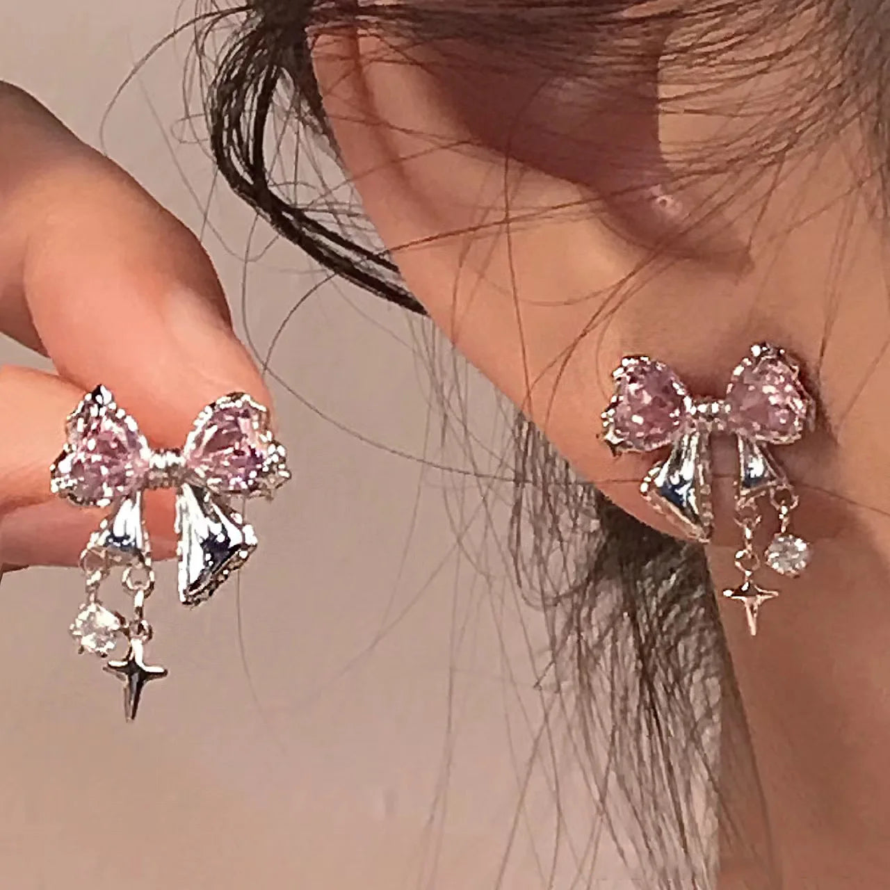 Rosé Bow Stud Earrings